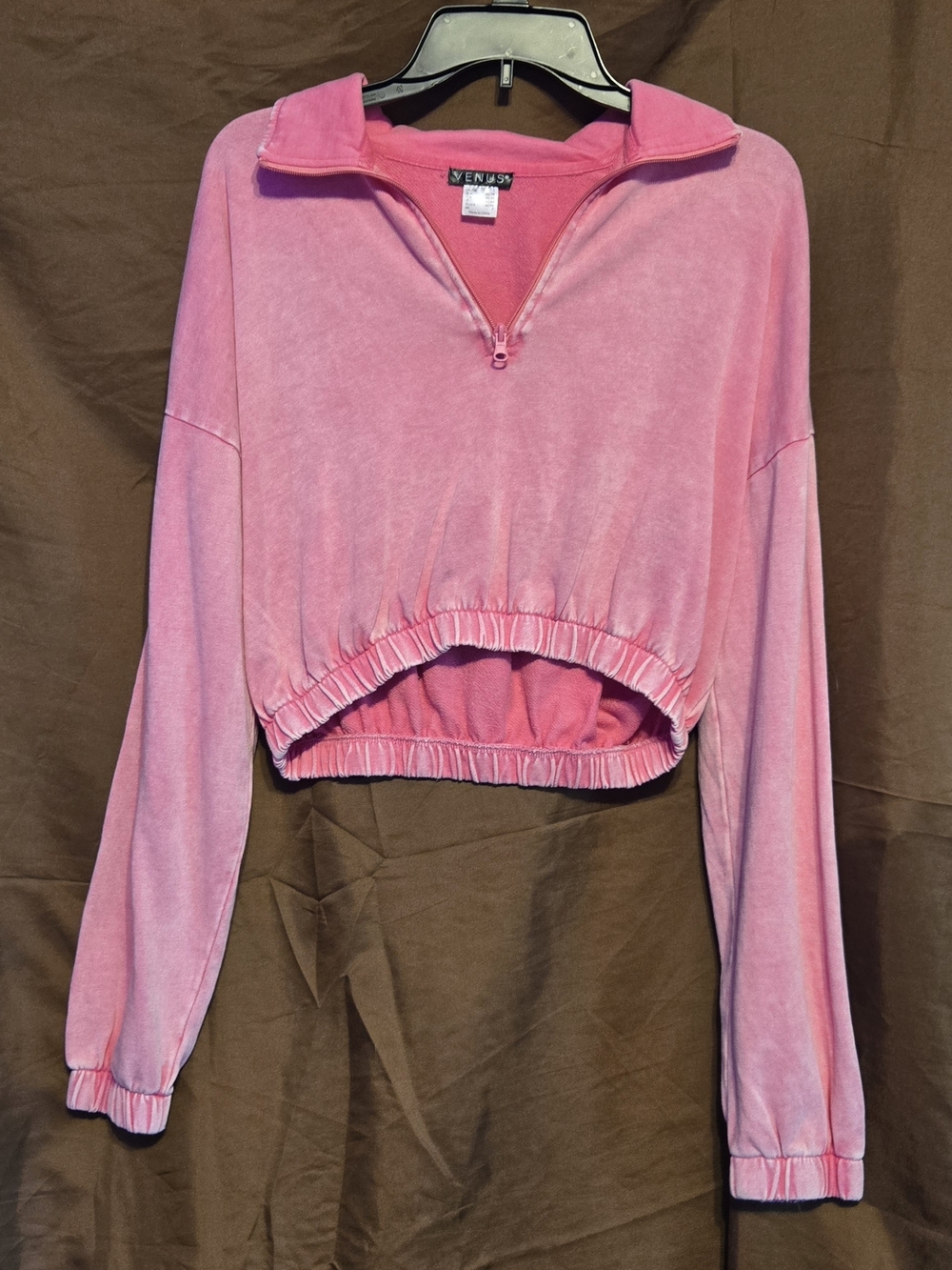 VENUS Pink Cropped Quarter Zip Sweatshirt Y2K Style Lounge Top Small